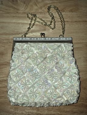 Vintage Beaded Opalite Handbag Snap Closure Chain Handle/strap